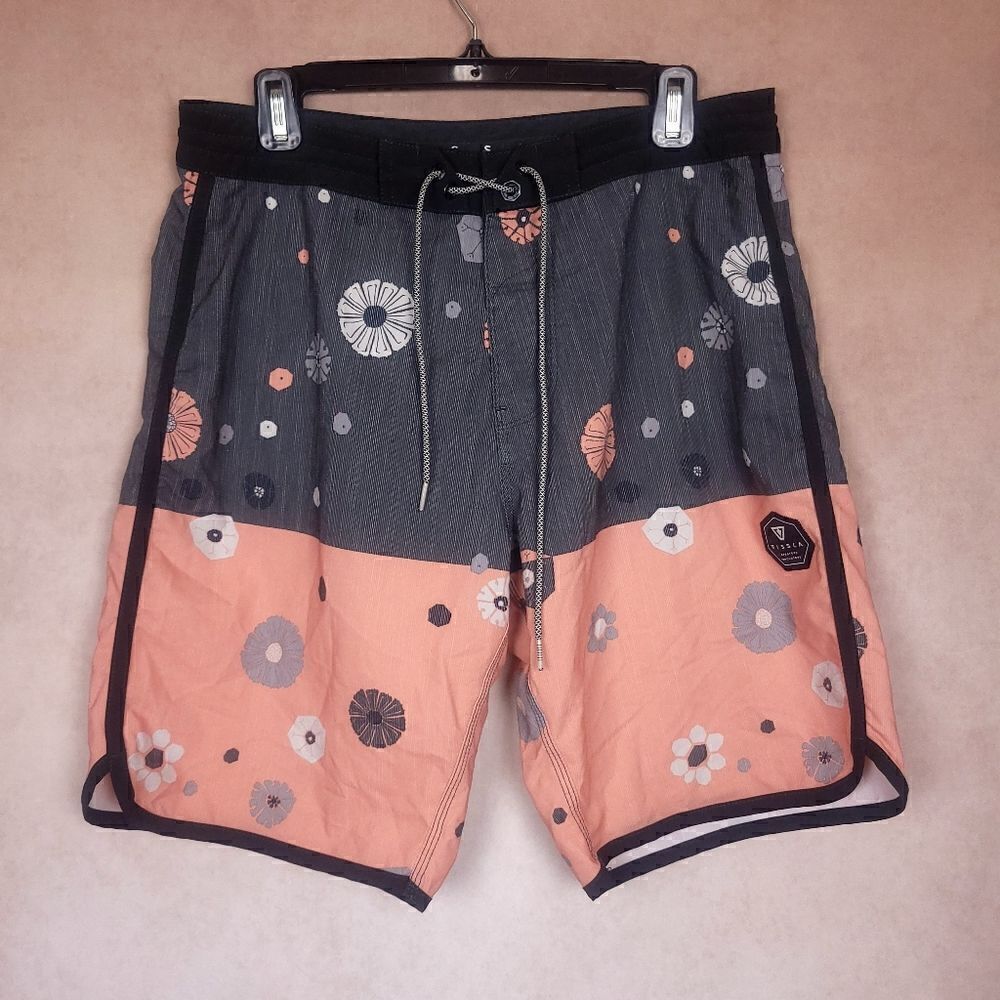 Vissla Gray Pink Colorblock Floral Swim Trunks Board Shorts Size 32